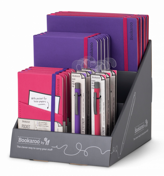 BD2002 Bookaroo Notebook & Pen Display 20cm - Purple & Pink (Angle 2 - Cut Out)